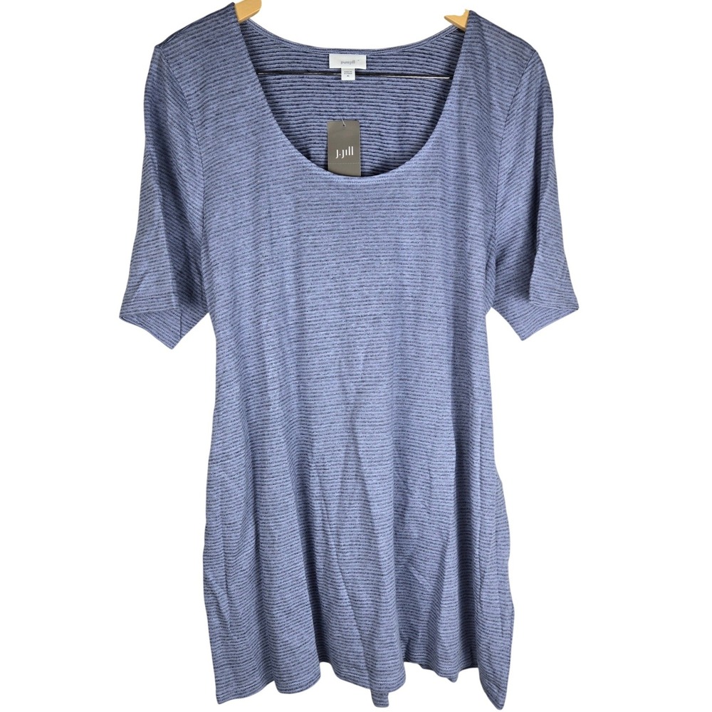 Pure Jill J. Jill Blue Linen Modal Ribbed Tie Back Tunic Top XL NEW